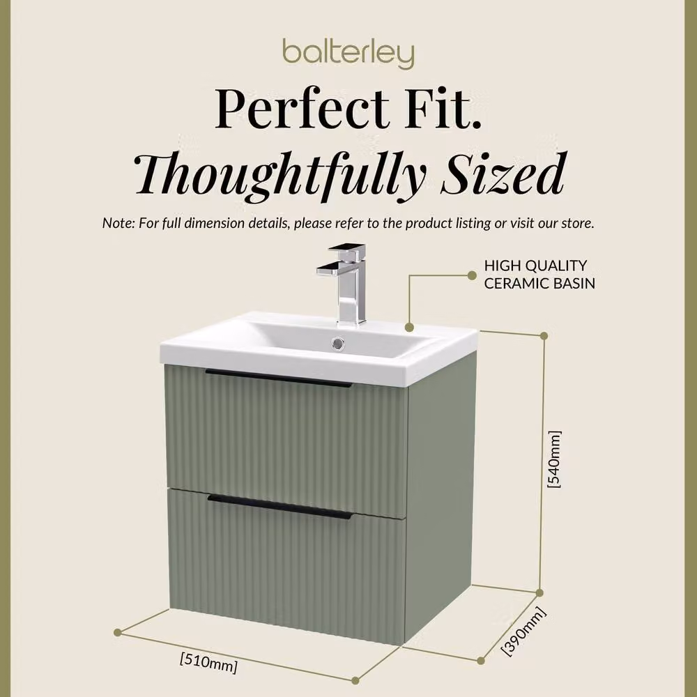 Balterley Green Matt 2 Drawer Vanity Basin Unit and Mid-Edge Basin, Width: 50 cm – 3