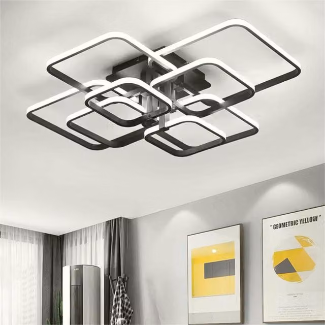 Livingandhome Modern Square LED Ceiling Light, Black, 215W