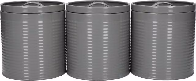 KitchenCraft Grey Kitchen Canisters with Bamboo and Metal Snap Lids, Diameter: 11 cm
