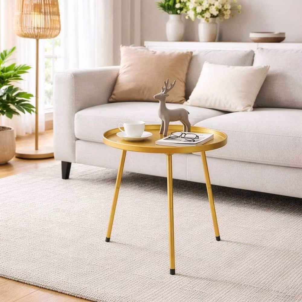 KORVIXA Gold Round Metal Side Table – 2