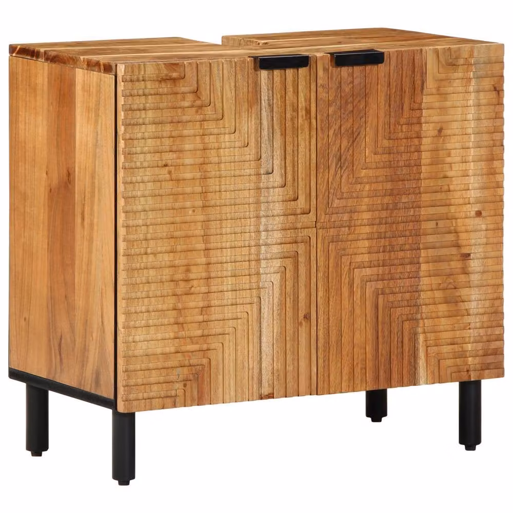 Berkfield Home 2 Piece Brown Acacia Wood Bathroom Furniture Set Including Vanity Unit and Mirror Cabinet – 2