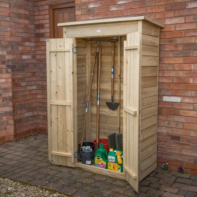 Forest Pent Tall Garden Storage Cabinet in Rustic Beige, H 178.0 cm x W 106.68 cm x D 106.68 cm