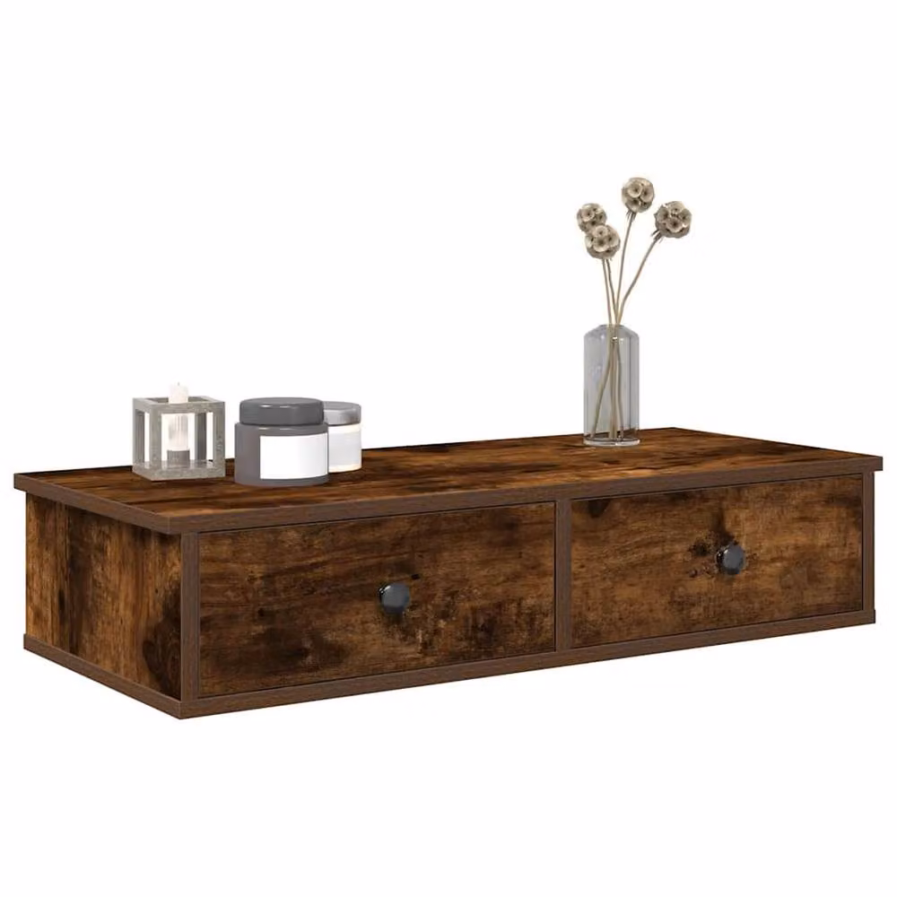 Berkfield Home Decorative Wall Shelf with Drawers in Smoked Oak Brown, W/D/H: 80 x 31 x 17 cm – 2