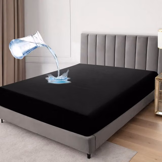 Cotton Passion Waterproof Black Cotton Fitted Sheet, W/D/H: 180 x 200 cm
