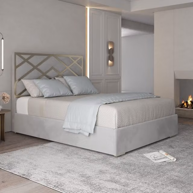 Casani Mayfair Upholstered Velvet Metal Bed Frame in Grey, W/D/H: 90 x 200 x 127 cm – 1