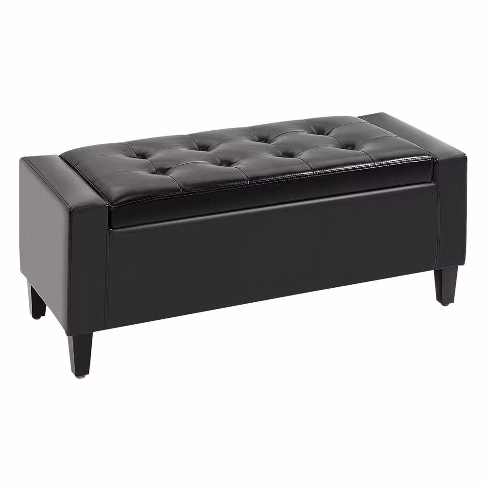 Wyld Haus Sabata Black Faux Leather Diamond Tufted Storage Ottoman Bench with Lift Up Lid – 2