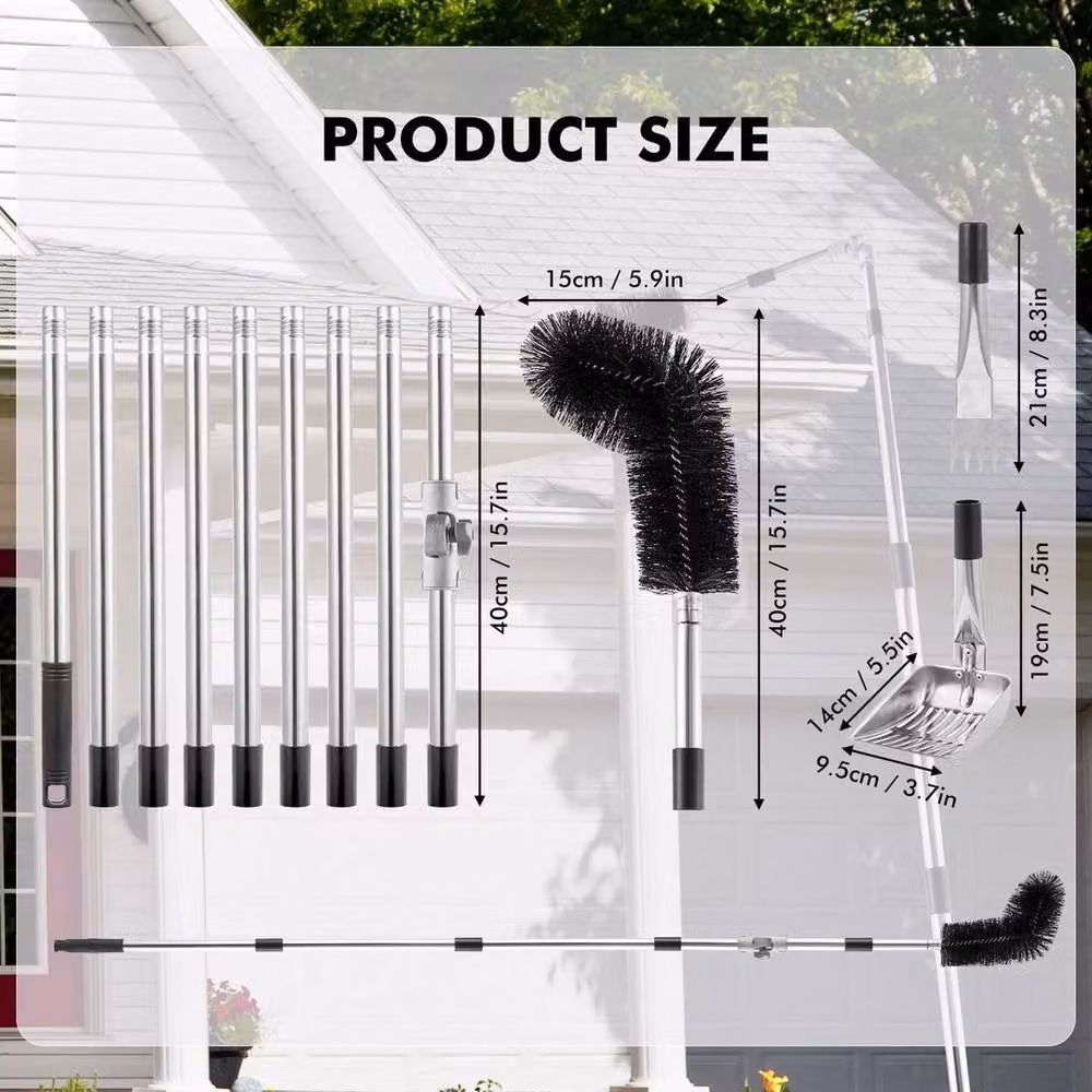 FLAVORA Silver Roof Gutter Cleaning Brush with Stainless Steel and Nylon Bristles – 2