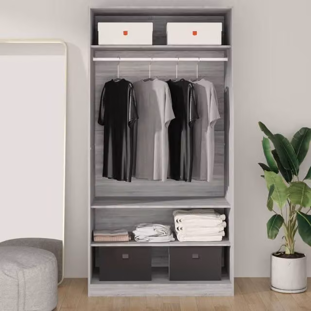 Berkfield Home Sonoma Grey Wardrobe in Engineered Wood W/D/H: 100 x 50 x 200 cm