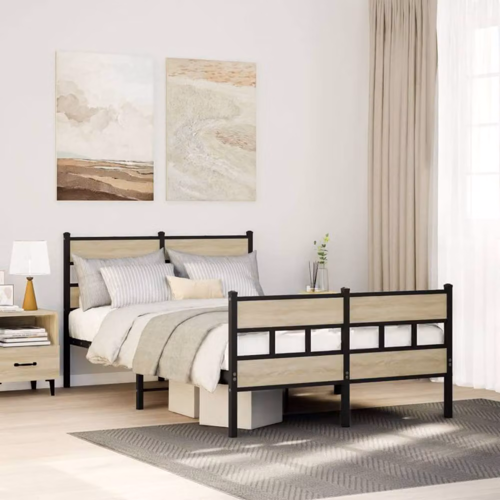 Berkfield Home Metal Bed Frame in Sonoma Oak Brown, Small Double, W/D/H: 120 x 190 cm – 2