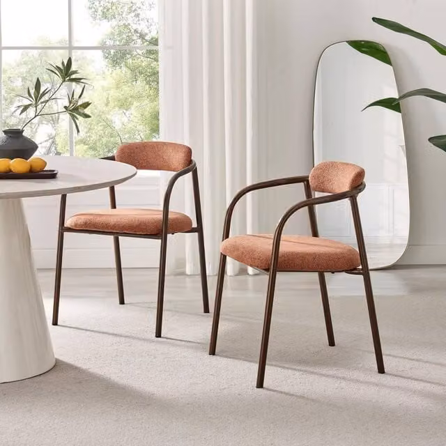 FurnitureboxUK Rhea Set of 2 Terracotta Orange Fabric Dining Chairs with Bronze Metal Legs – 1