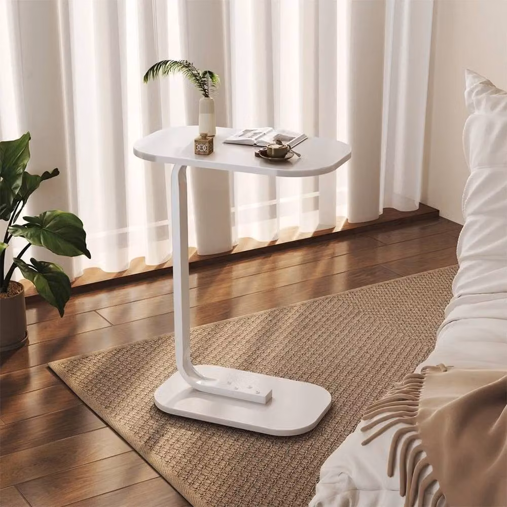 KORVIXA White and Gold Movable Sofa Side Table for your Living Room, W/D/H: 100 x 100 x 100 cm – 2