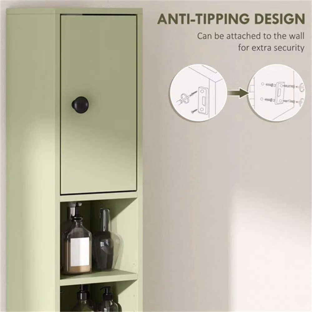 FORGEVIO Green Tall Narrow Bathroom Storage Cabinet with Hinged Doors and Internal Shelves – 3