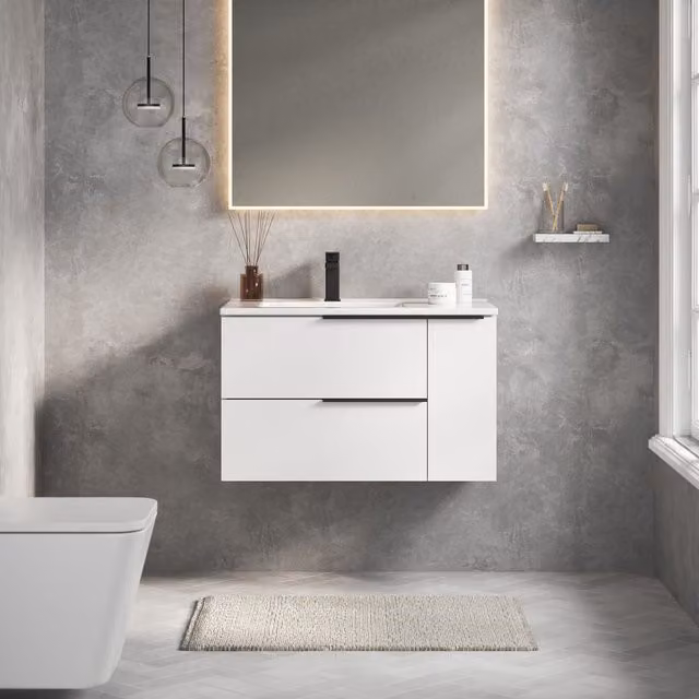 Banyetti Celtic Duo 800mm Wall Hung Vanity Unit with Door and Basin in Gloss White