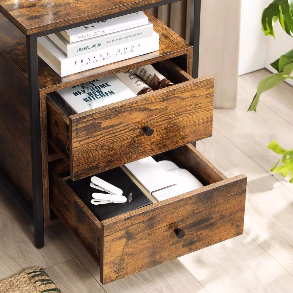 KORVIXA Industrial Nightstand Bedside Table in Brown and Black – 4