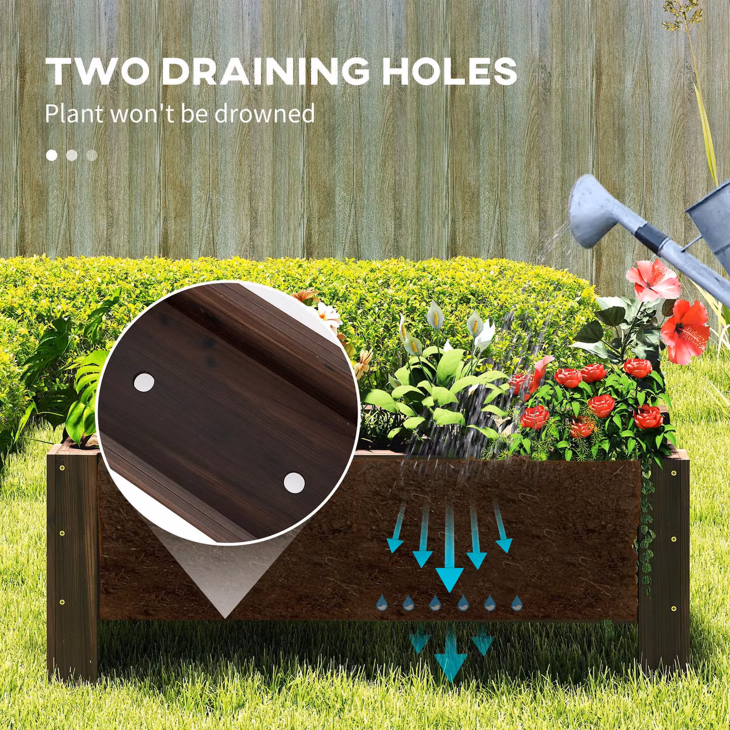 Outsunny Carbonized Wooden Garden Raised Bed Planter in Brown, W/D/H: 36.5 x 36.5 x 36 cm – 6