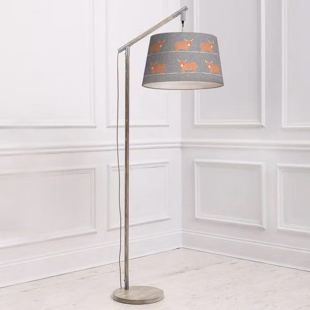 Voyage Maison Quintus Floor Lamp with Dougal Grey Lampshade and Wood Base