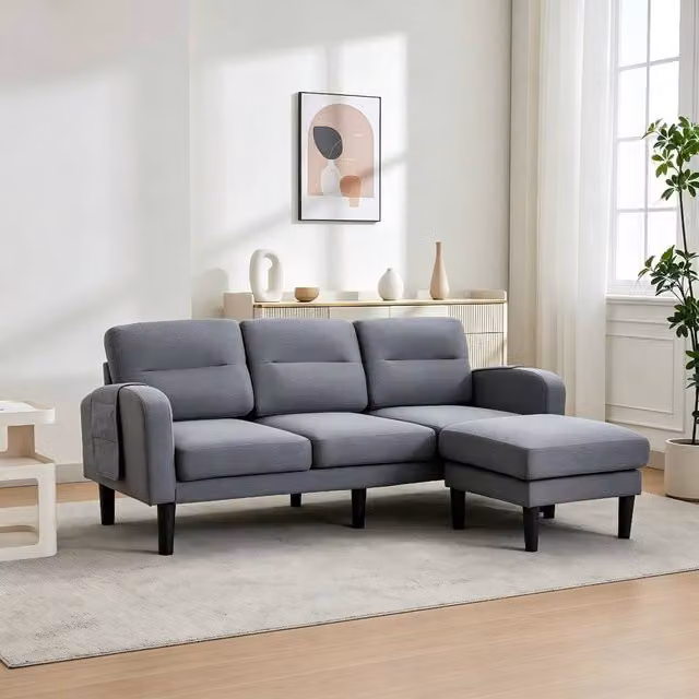 Rolipo Grey Reversible 3 Seater L Shaped Corner Sofa with Chaise and Scatter Cushions, Width: 204 cm – 1