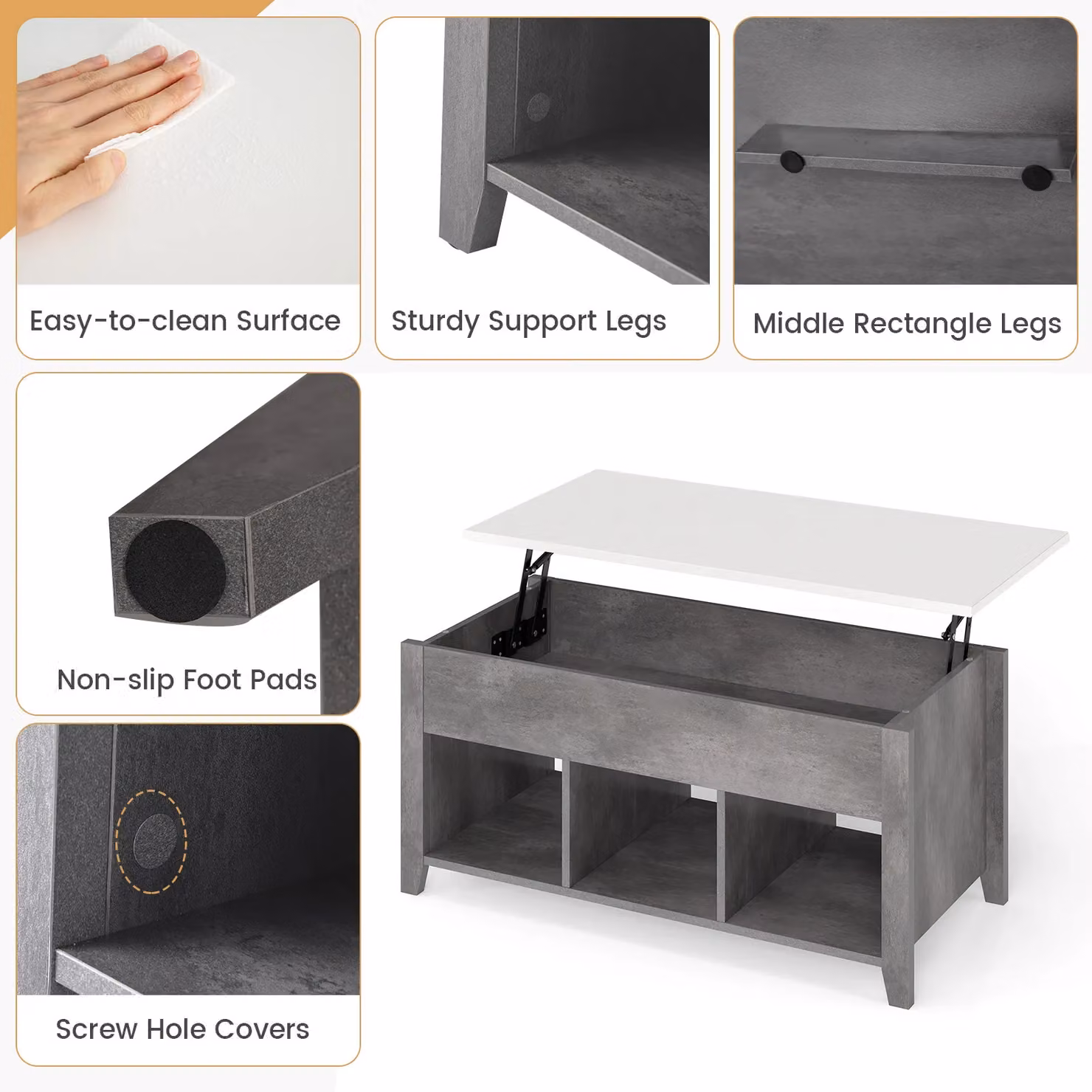 Gymax Grey Lift Top Coffee Table with Rising Mechanism – 8