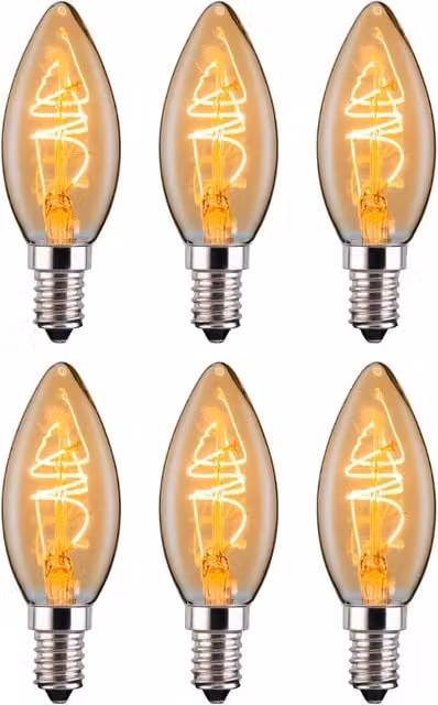 Ferretti C35 Amber LED Candle Spiral Filament Dimmable E14 Light Bulbs, Pack of 6