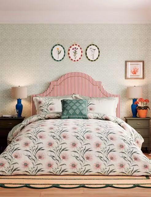 Sanderson Catherinae Reversible Floral Cotton Percale Bedding Set, Purple, W: 140 cm, L: 200 cm