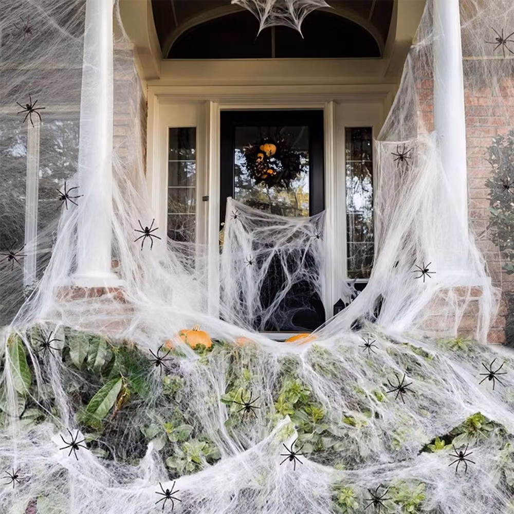 Lovii White Cotton Spider Web Halloween Decoration with 60 Fake Spiders – 2
