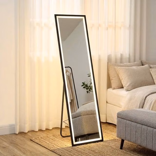 STILVORA Full Length Rectangular Mirror with Dimmable LED Lights, Black, H 150 cm x W 40 cm – 1