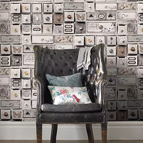 Graham & Brown Fresco Trinket Box Floral Vintage Wallpaper in Grey – 2