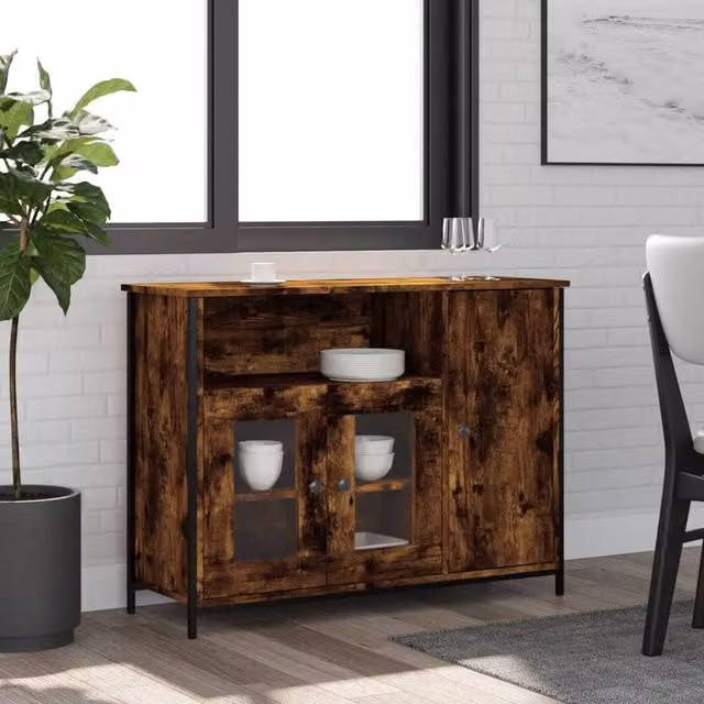 Berkfield Home Smoked Oak Sideboard in Brown, W/D/H: 100 x 35 x 75 cm – 1