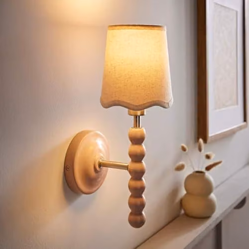 ValueLights Bobbin Pair of Rose Pink Wall Lights with Scalloped Fabric Shades – 1
