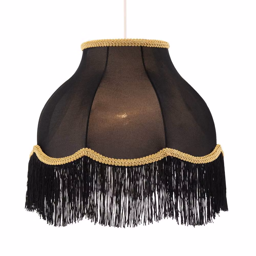 Happy Homewares Classic Chic Victorian Style Dome Lamp Shade in Black Elasticated Fabric with Gold/Brass Details, Diameter: 35 cm – 2