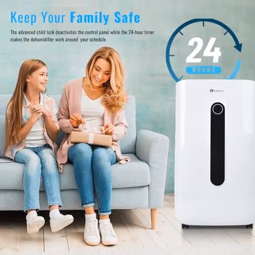 PureMate 20L Dehumidifier in White with Continuous Drainage and 24-Hour Timer – 7