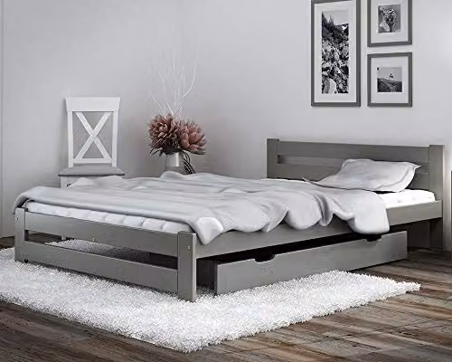 Humza Amani Xiamen Slatted Bed Frame in Grey and White, Solid Pine Wood, W/D/H: 140 x 200 x 60 cm – 1