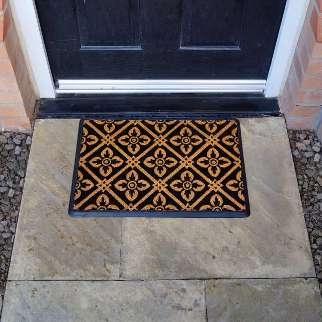 My Home Multicolour Floral Rectangular Rubber Coir Door Mat