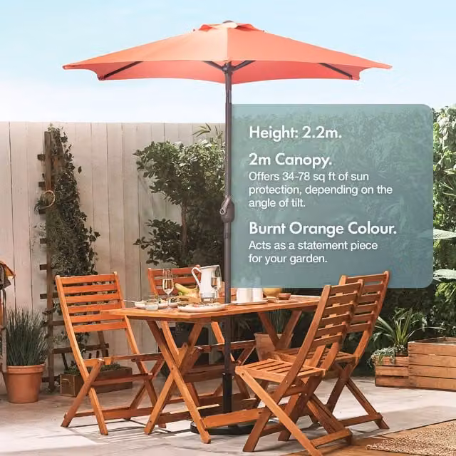 Vonhaus Garden Parasol and 12kg Base Bundle in Orange with UPF 30 Protection