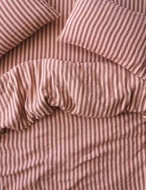 Piglet in Bed Pembroke Stripe Linen Rich Duvet Cover in Red Mix