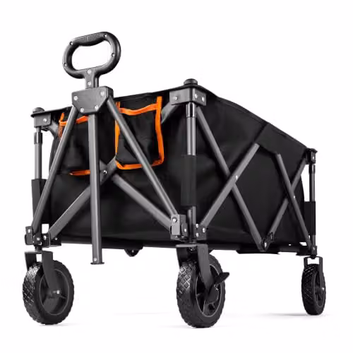VonHaus Festival Cart on Wheels - Foldable Portable 120L Garden Trolley in Grey and Black