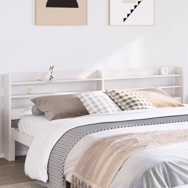 Berkfield Home White Solid Pine Headboard with Integrated Bedside Shelves, 200 cm