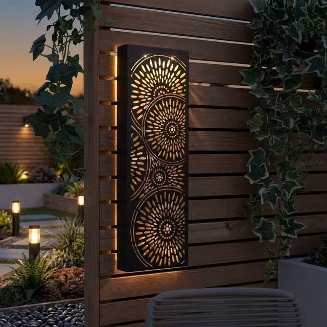 Garden Greatness Lunaria Circle Solar LED Wall Panel Light in Black