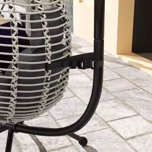 Outsunny Modern Egg Hanging Swing Chair with Metal Stand and Rope Structure in Grey – 8
