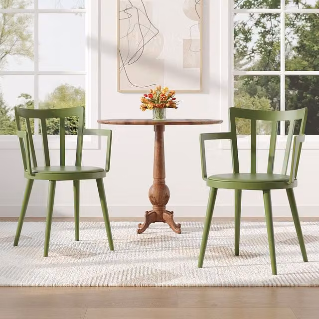 Komore Set of 4 Modern Green PP Dining Chairs with PU Leather Pads