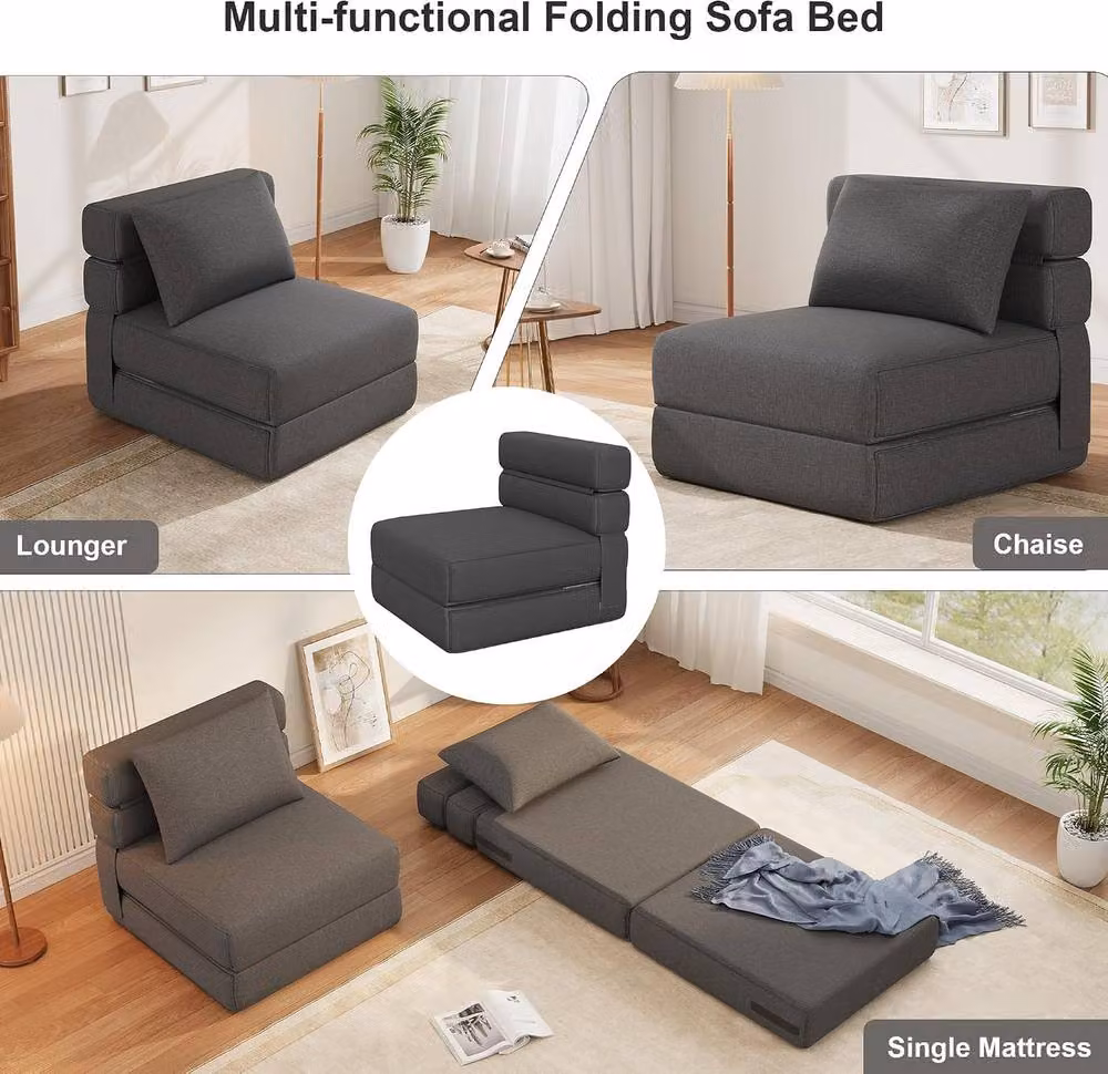 London Boutique Convertible Folding Single Sleeper Sofa Bed in Dark Grey – 7