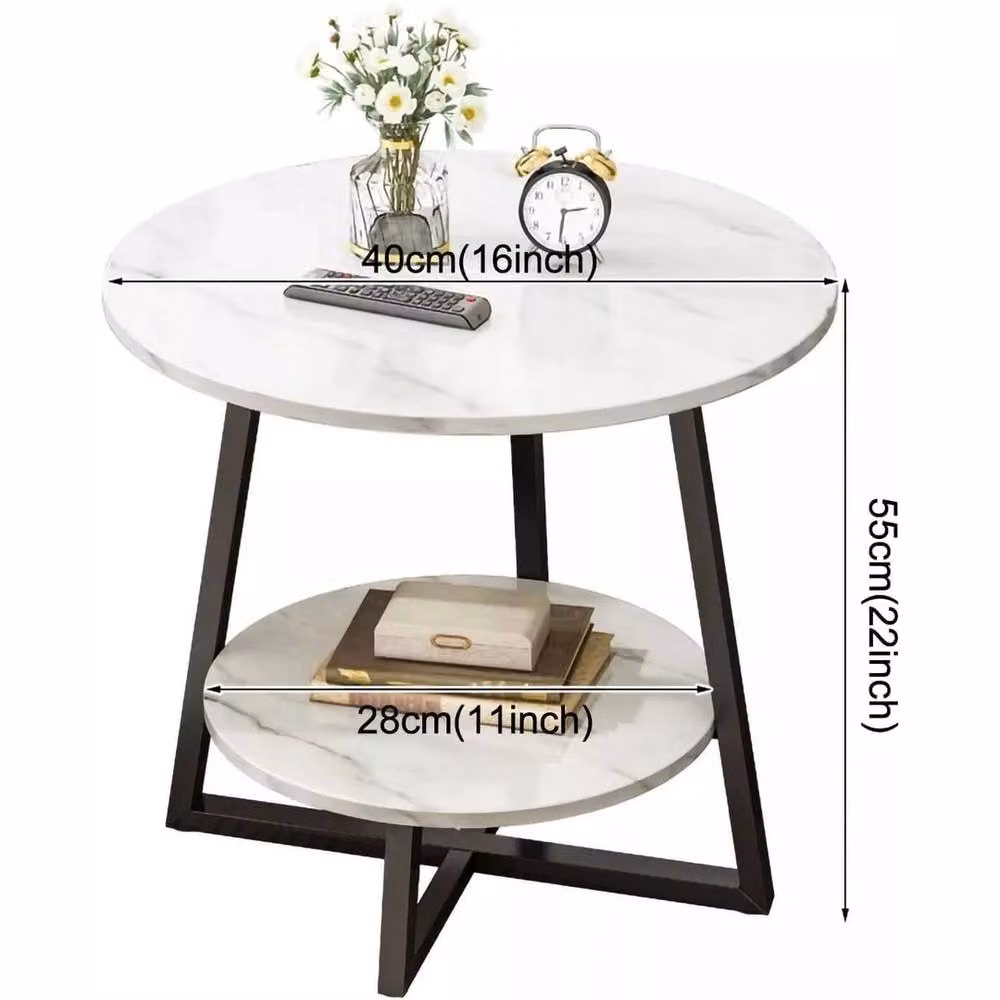 EONLION Round 2 Tier White Marble Coffee Table and Side Table with Diameter: 100 cm – 2