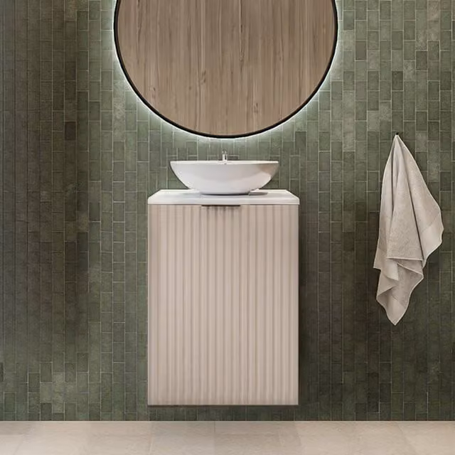 Heze Furniture Flow 1 Door Fluted Bathroom Vanity Cabinet with Worktop, Beige, W: 40 cm – 1
