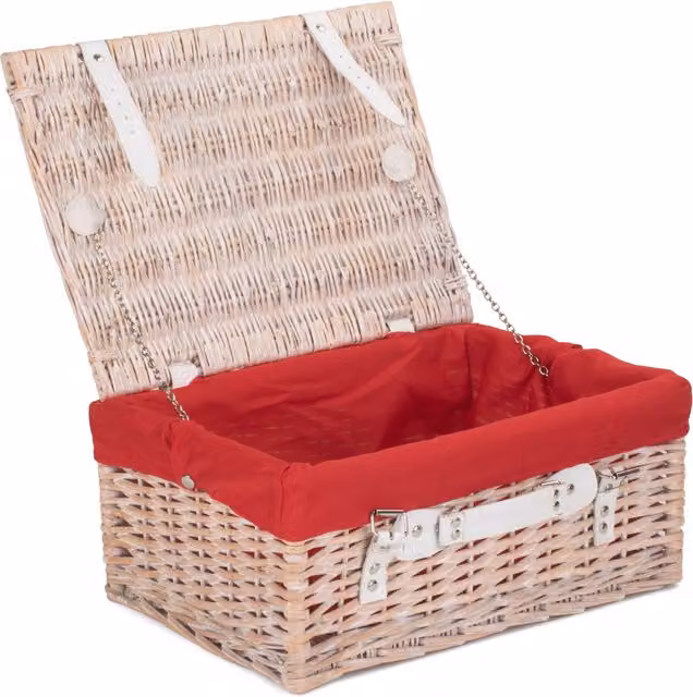Red Wicker Hamper with White Cotton Lining