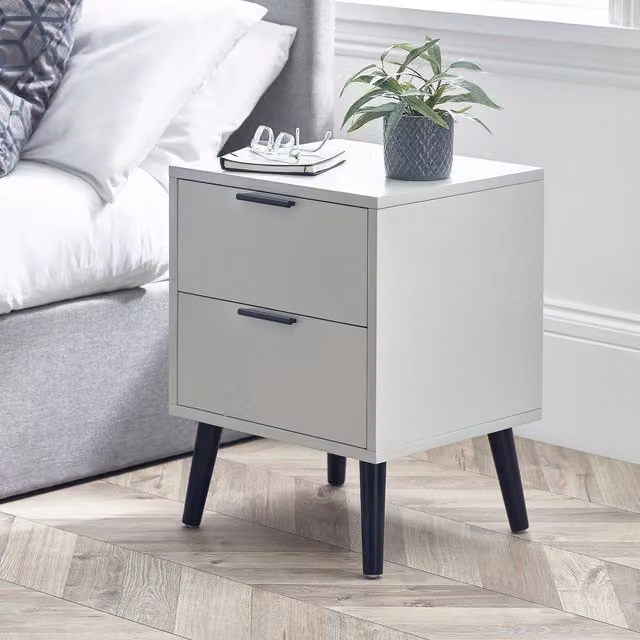 Julian Bowen Alba 2 Drawer Bedside Table in Silk Grey with Soft Close Drawers