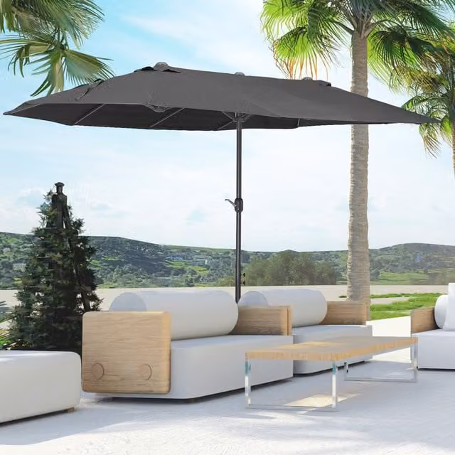 Outsunny Black Double-sided Cantilever Garden Sun Umbrella Canopy with Crank