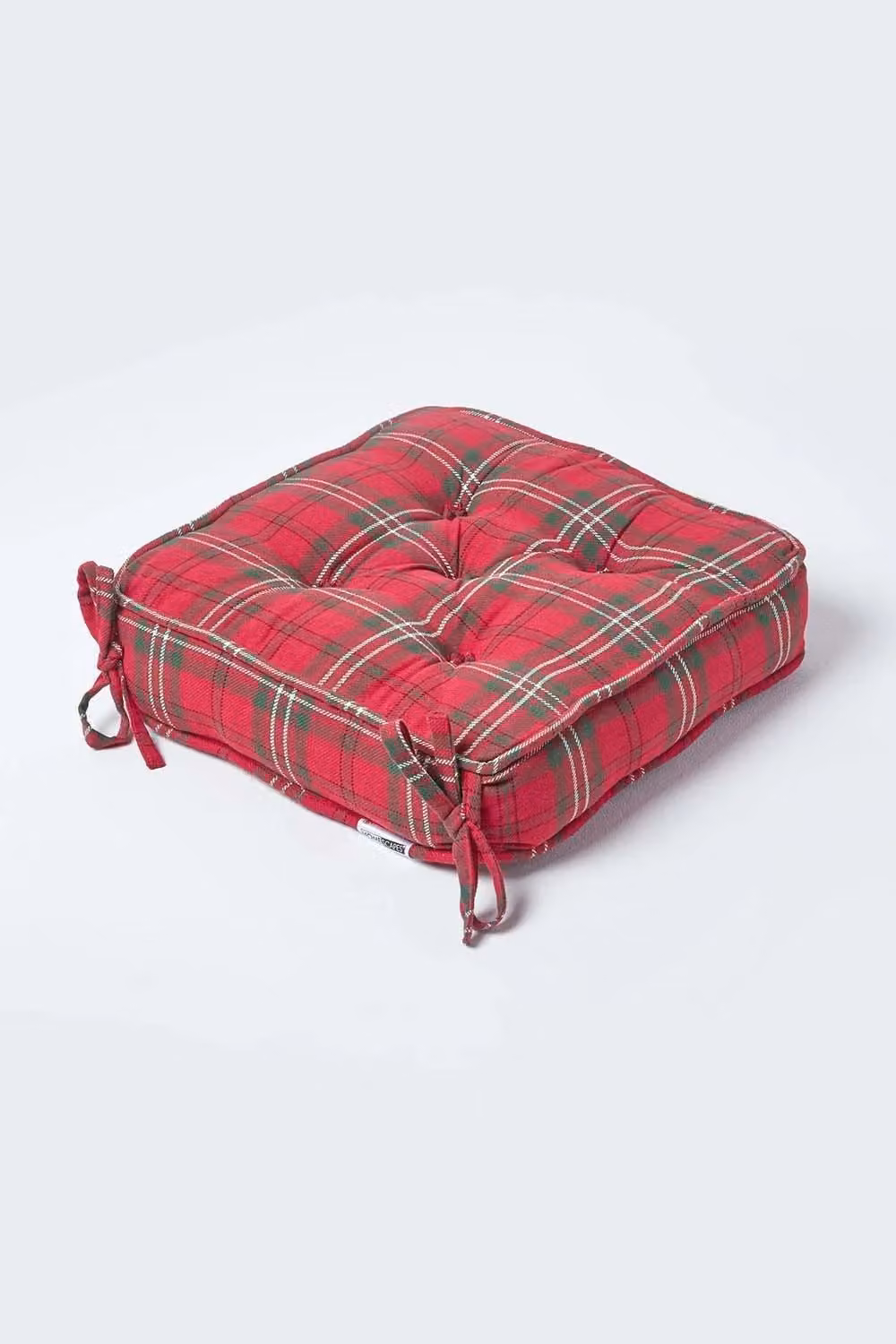 Homescapes Edward Tartan Cotton Dining Chair Booster Cushion in Red and Green, W/D/H: 40 x 40 x 10 cm – 2