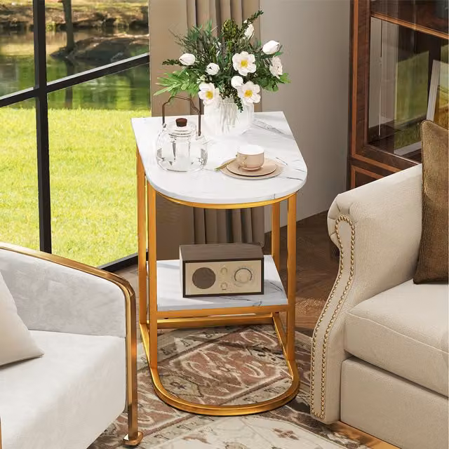 Costway Modern Round White Side Table with Sled Base