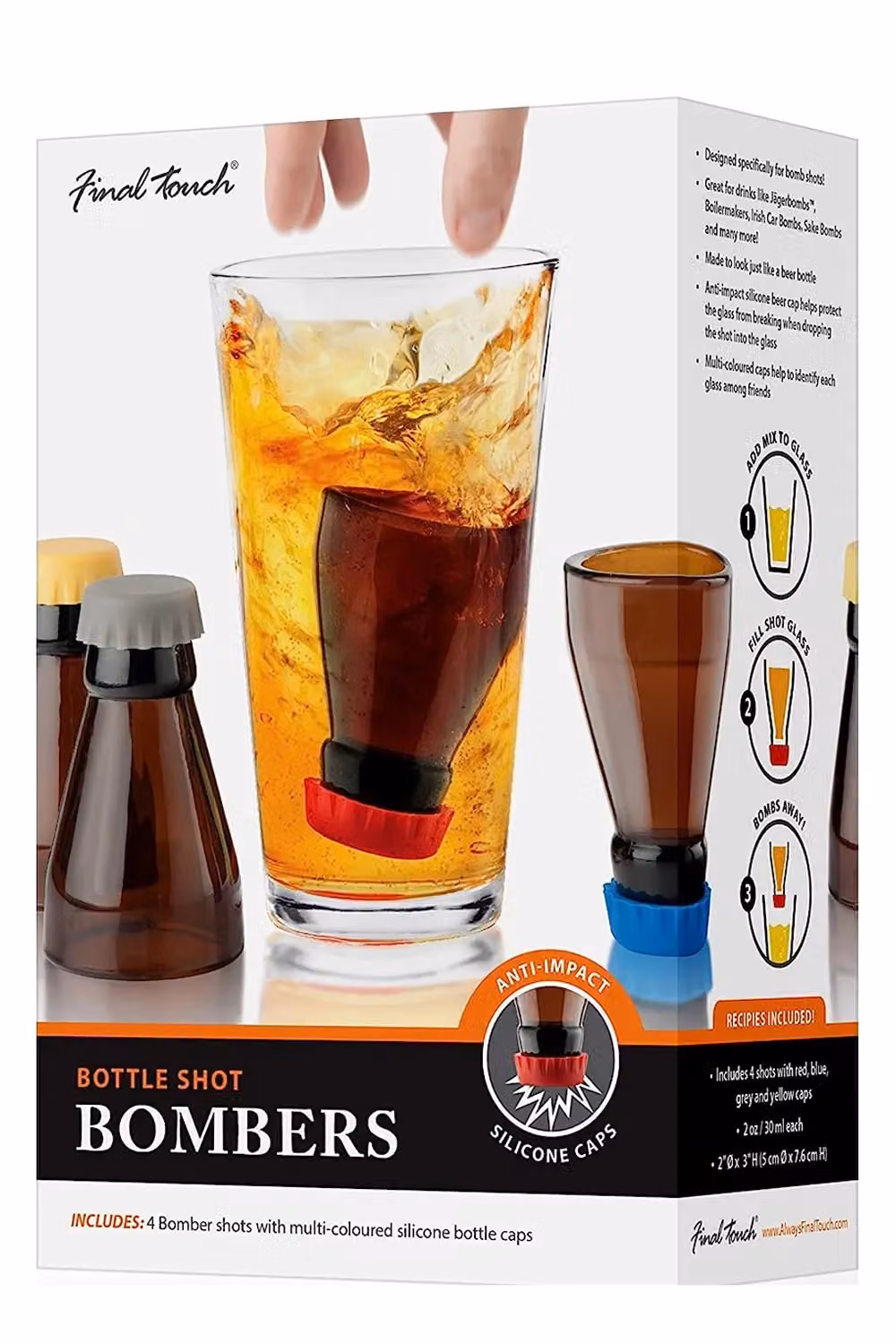 Final Touch Multicolour Beer Bomb Shot Glass Set of 4, 2 Ounce – 3