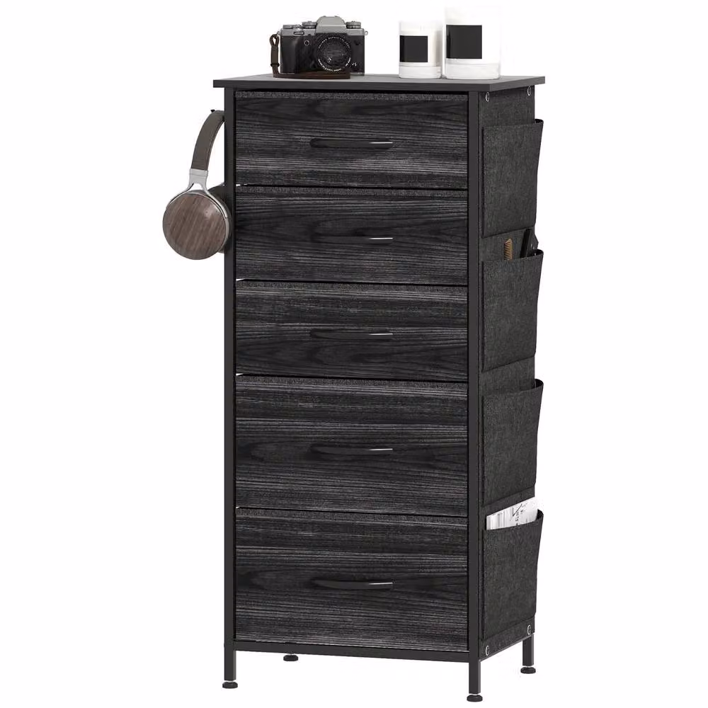 FURNOS Industrial 5 Fabric Drawer Chest Storage Unit in Black – 5
